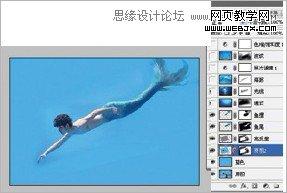 Photoshop使用素材合成水下男美人鱼场景
