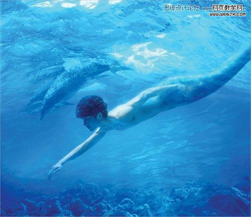Photoshop使用素材合成水下男美人鱼场景